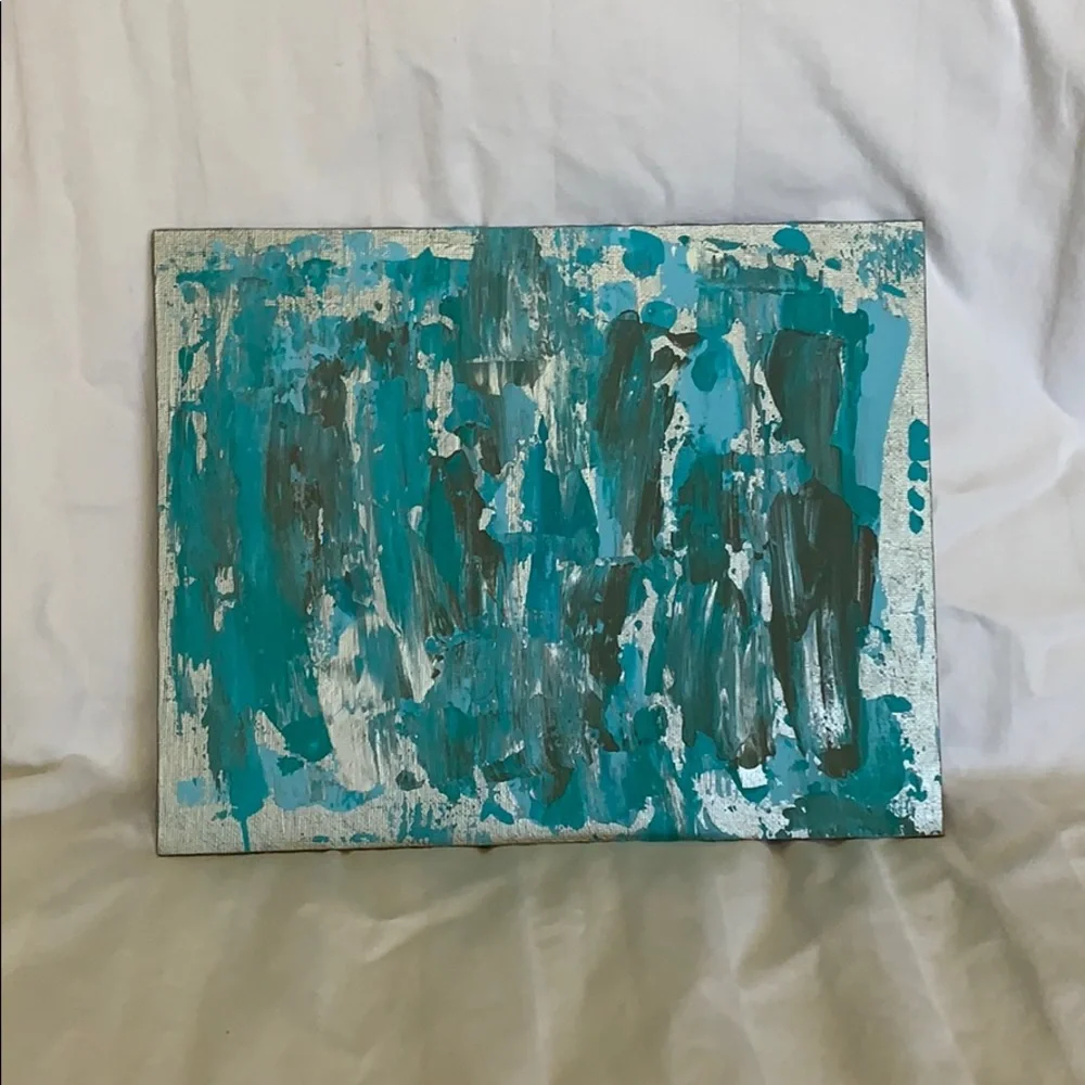 Original canvas panel! Aqua, silver, teal & grey